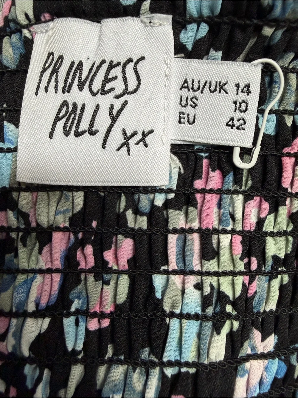 Princess Polly Floral Smocked Mini Dress Puff Sleeve Cottagecore Black US 10 - Picture 4 of 9